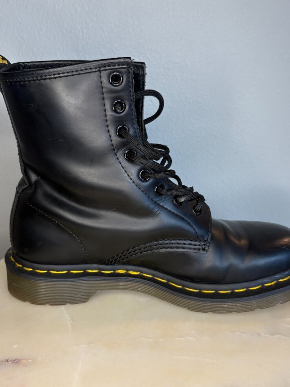 Original Combat Dr. Martens Boots Smooth Black Leather US Womens Size 8 - Picture 5 of 9